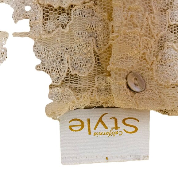 California Style Womens 2 Piece Blouse Sleeveless Ivory Lace Size Small Cardigan - Picture 14 of 14
